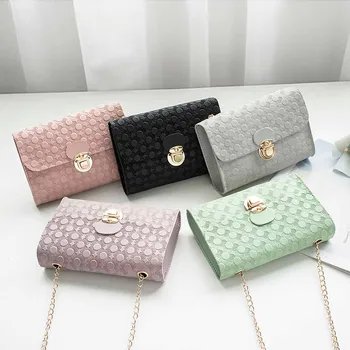 

Elegant Female Small Square Bag PU Leather Shoulder Bag Women's Purse Mobile Messenger Bag Lock Chain Shoulder Handbag @C10