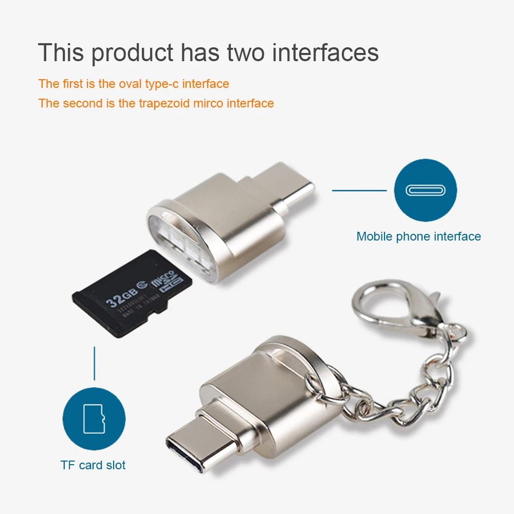 Высококачественный кард-ридер mini type C Micro SD TF кард-ридер металлический кард-ридер OTG адаптер для телефонов USB C