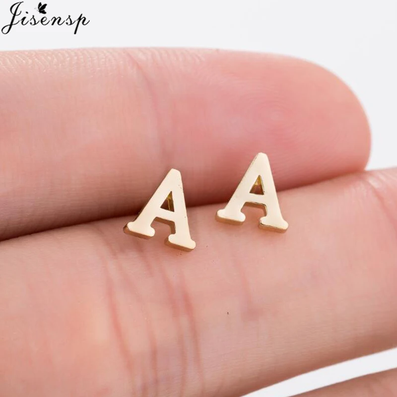 Jisensp Stainless Steel A-Z Initial Letter Earrings for Women Personalize Jewelry Cute Alphabet Stud Earrings Kid Birthday Gift