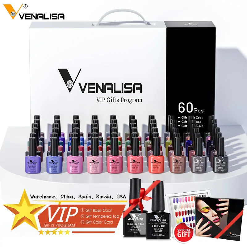 Venalisa 7.5ml Nail Gel Polish 60 Color Glitter Color Nail Varnish For Nail Art Manicure Top Coat Soak Off Enamel UV Gel Varnish
