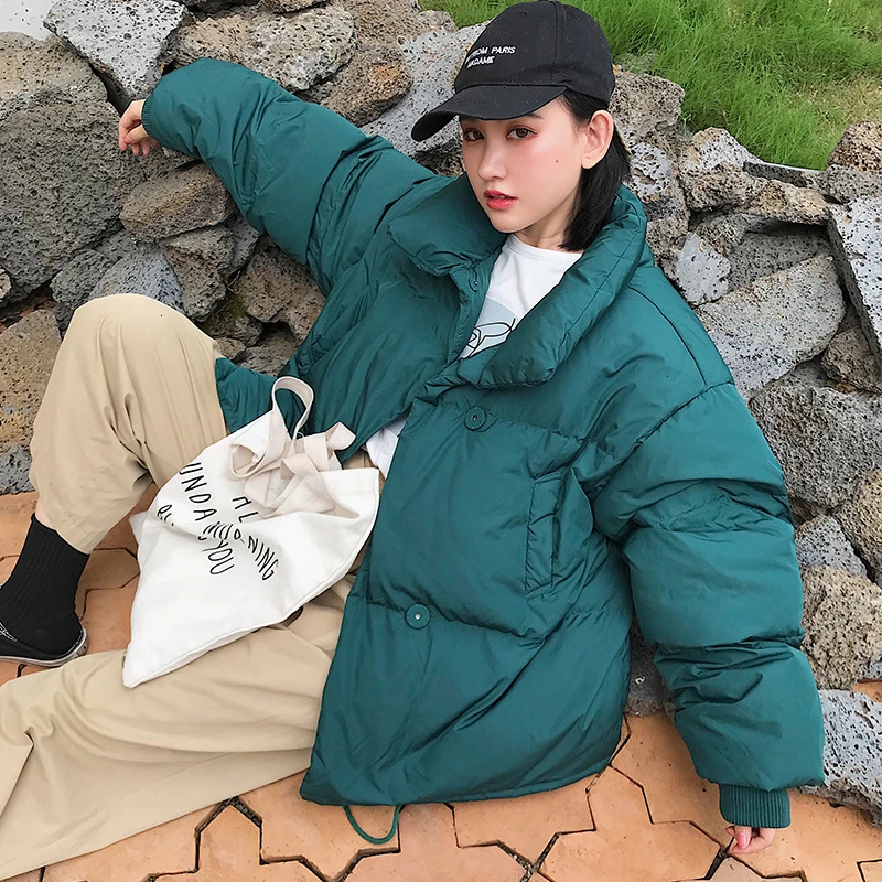 Najtaniej Kurtka zimowa RICORIT kobiety jednokolorowe stójka kołnierz puchowy luźne parki koreańskie damskie kurtki oversized пуховикк Женский