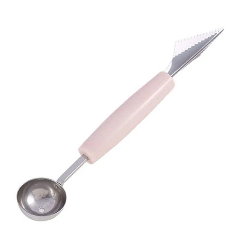 Креативный 2 в 1dual-голова DIY Набор холодной посуды Инструмент арбуз резьба нож резак мороженое своими руками совок для мячей - Цвет: Light Pink