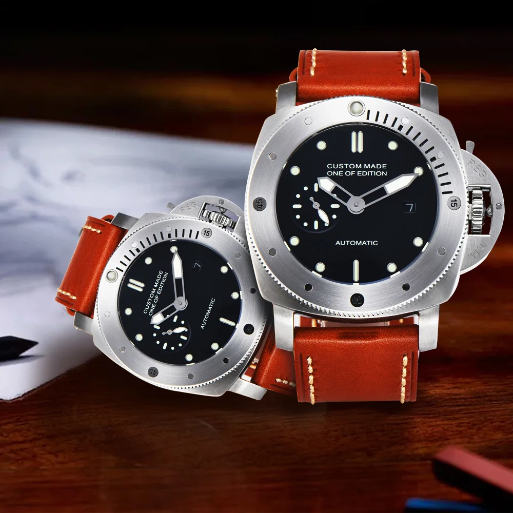 

pam automatic watch 47mm automatic watch silver pvd case brown leather strap movementab