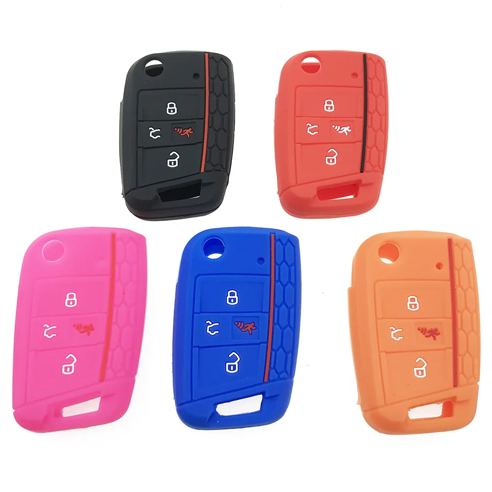 

Silicone Key Fob Cover Case Shell Skin 4 Button Remote for Volkswagen Vw Polo Golf 7 MK7 Atlas 2016 - 2020 for Skoda Octavia A7