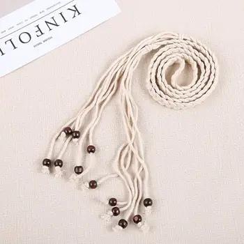 

New Women Bohemia National Style Vintage Self Tie Handmade Braided Wooden Bead Women Belt Waist Strap Waistband