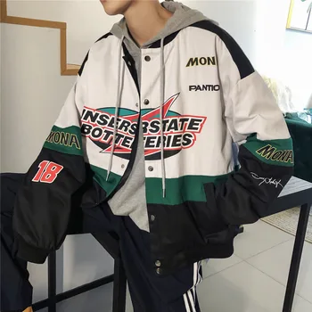 

Autumn Jacket Men Fashion Letter Print Contrast Color Casual Baseball Uniform Jacket Man Streetwear Hip Hop Loose Bomber Jacket