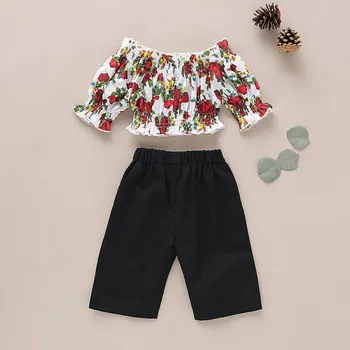 

New Summer Baby Girl T-shirt Pants Sets Toddler Girl Casual Flare Sleeve Floral Tops T-shirt + Solid Color Pants Outfits Setfm