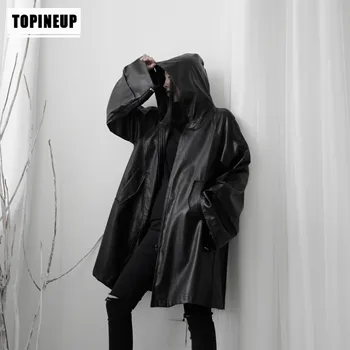 

2019 new PU Faux Leather Plus Size Black Loose Hooded Leather Coat 2019 Winter Small Fresh Casual Loose Coat