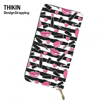 

THIKIN Fashion Lady Lipstick Print Leather Clutch Wallet Female Money Bag for Credit Card Holder Women Long Coin Phone Purses