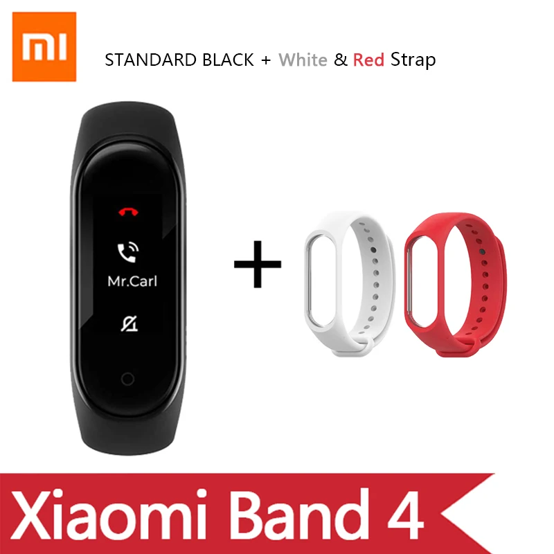 Умный Браслет OriginalXiao mi Band 4 на английском, испанском и русском языках, 3 цвета, AMOLED экран, mi band 4, Smartband, fitness Traker - Цвет: Ad White Red Strap