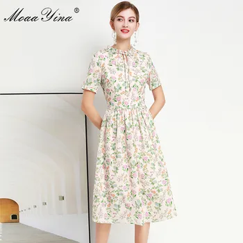 

MoaaYina Fashion Runway dress Spring Summer Women's Dress Floral-Print Vacation Slim Elegant Dresses