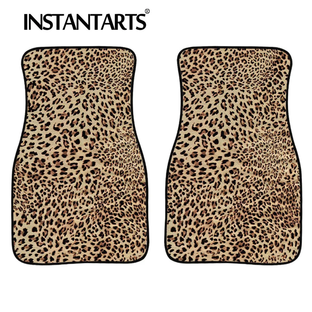 

INSTANTARTS Leopard Pattern 2 pcs/Set Floor Fats for Cars Front Only Washable Car Floor Mats Carpet Adult Floor Mat Car