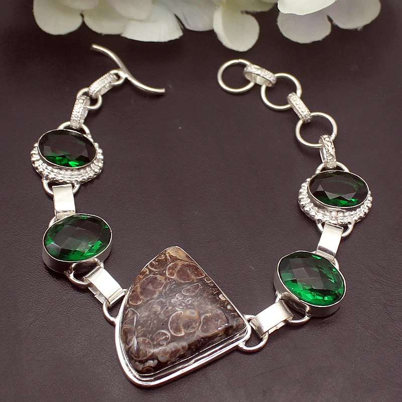 Амулеты Hermosa ammontejasper зеленые браслеты из стерлингового серебра 925 пробы для женщин 8,25 дюймов A783