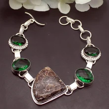 Амулеты Hermosa ammontejasper зеленые браслеты из стерлингового серебра 925 пробы для женщин 8,25 дюймов A783