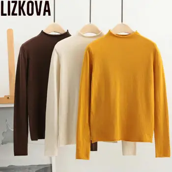 

2019 Early Autumn Solid Color O-Neck Sweater Korean style women Thin Long Sleeve Knitted Pullover
