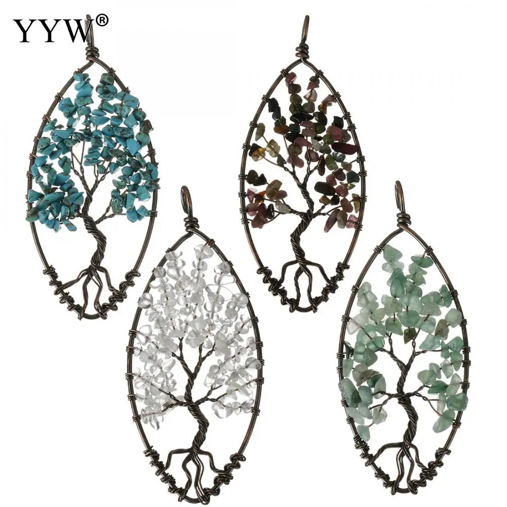 Healing 7 Chakras Beads Handmade Wire Wrap Tree Of Life Pendants Natural Lapis Lazuli Tiger Eye Gem Stone Chip Jewelry | Украшения и