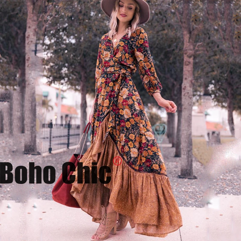 Waar Te Kopen Boho Jurk Maxi Floor Lengte Bloemen Grote Zoom Bohemian Outfit Gypsy - AliExpress