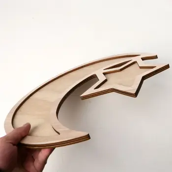 

Rustic Wooden Crescent Moon Srar Eid Ramadan Party Food Serving Tableware Dessert Pastry Tray Display Holder Decor Ornament