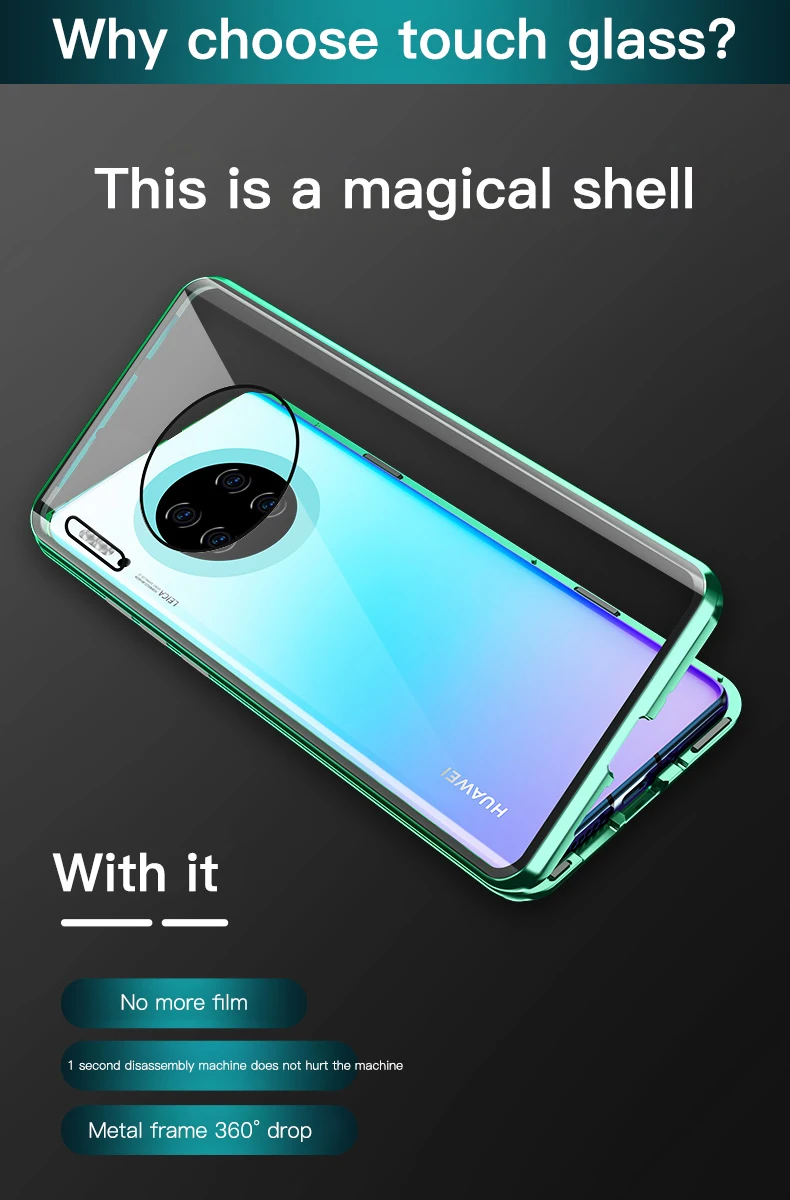 Магнитный металлический двойной стеклянный чехол для телефона huawei mate 30 20 Pro роскошный магнит адсорбционная Защитная крышка чехол Funda Shell