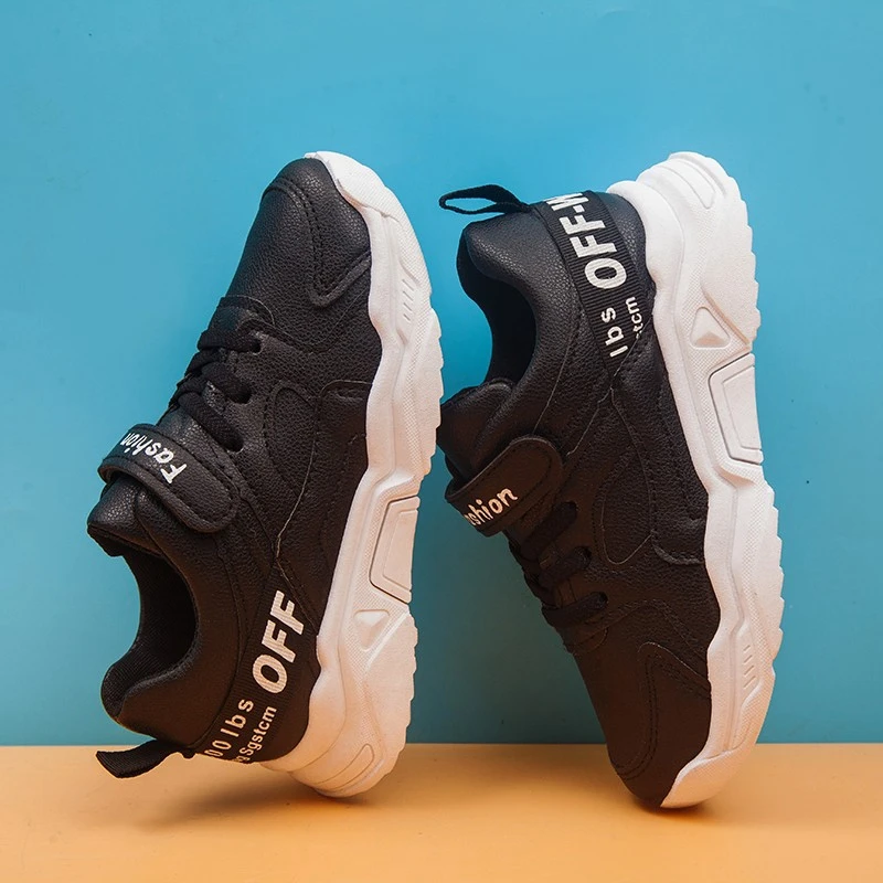 Boys' and girls' small white shoes 2020 spring new sports shoes middle and big kids' fashion leisure running shoes Pu waterproof