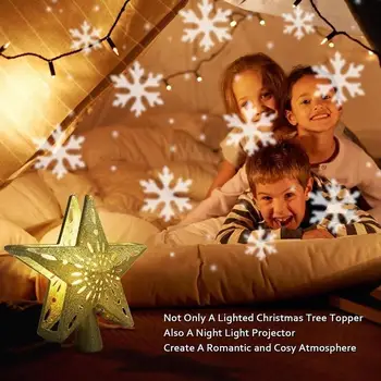 

LED Magic Projector Light Rotating 3D Glitter Lighted Star Tree Topper Christmas Decoration Gold