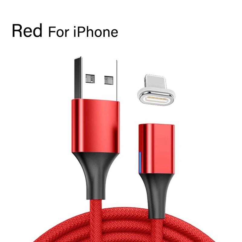 Магнитный usb-кабель 3 А, быстрое зарядное устройство, светодиодный, для IPhone 11, XR, type C, Micro USB, для samsung, xiaomi, Android, мобильный смартфон - Цвет: Red For  iPhone