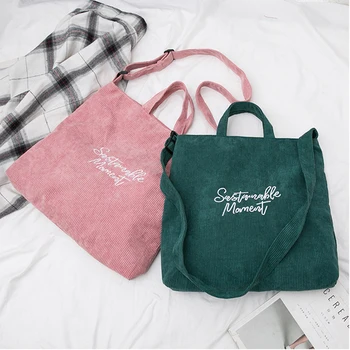 

Corduroy Casual Women Handbag Embroidery Letter Canvas Shoulder Crossbody Bags Female Shopper Tote Large Capacity Bag