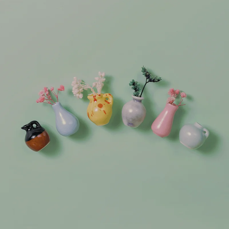 3-10pcs Mini Ceramics Vase Fridge Magnets Label Bonsai Magnet Button Potted Simulation Flower Vase Refrigerator Message