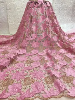 

Latest Style African Lace Fabric 2019 Emerald Pink Velvet Embroidery Lace Fabric Bridal Wedding French Mesh Lace Fabric(7-19
