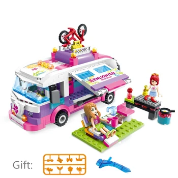 

ENLIGHTEN City Girls Princess Outing Bus Car Building Blocks Sets Bricks Model Classic Toys Kits Kids Compatible Friends House