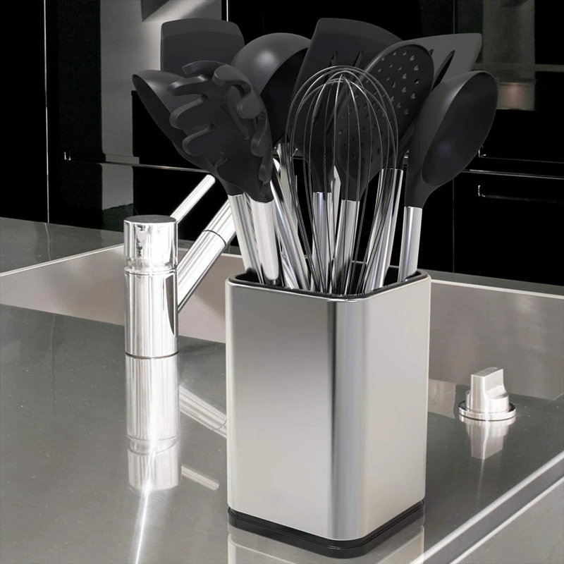 Stainless Steel Kitchen Utensil Holder Cutlery Storage Organizer Modern Rectangular Design 17X11cm | Дом и сад