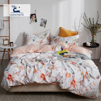 

Liv-Esthete Luxury Flowers 100% Silk Bedding Set Silky Duvet Cover Healthy Skin Pillowcase Flat Sheet Queen king Bed Linen