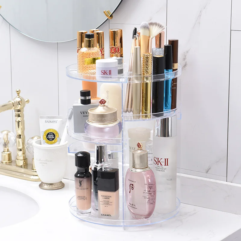 

Cross Border 360-Degree Rotating Cosmetic Box Transparent Plastic Cosmetic Storage Box Storage Rack Amazon INS AliExpress