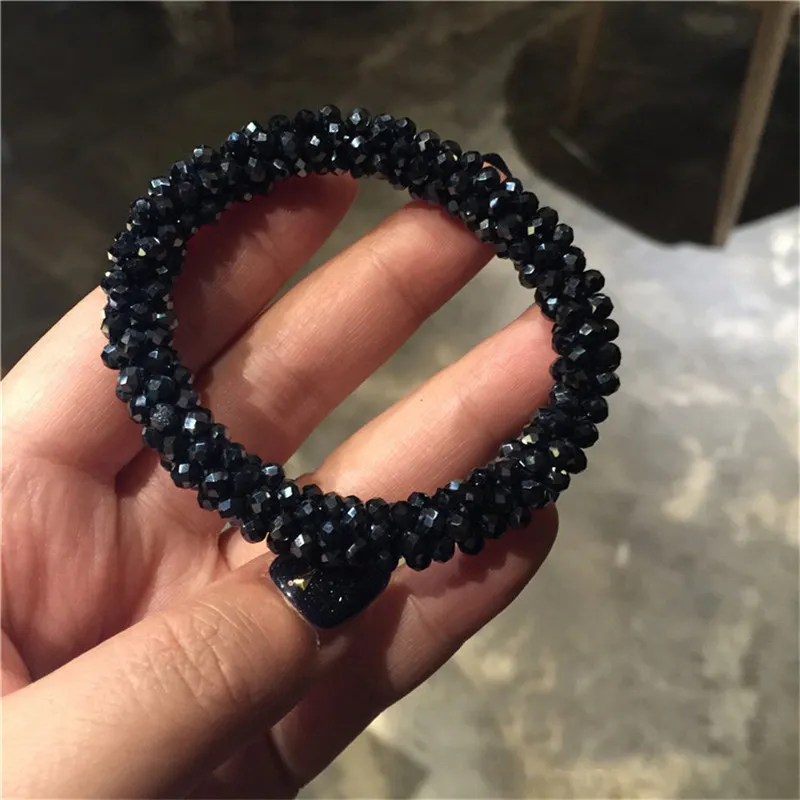 2 deep blue Красивые эластичные резинки для волос с кристаллами и бусинами для девушек, женские резинки для волос ручной работы, жемчужные резинки для волос, аксессуары для волос - Цвет: 2 deep blue