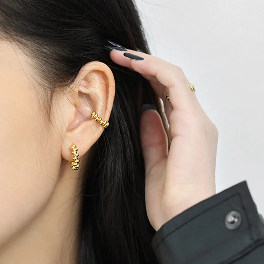 ANDYWEN 100%  골드 12.5mm 비즈 고리 피어싱 락 펑크 클립 결혼 선물 여성을위한 패션 파인 쥬얼리