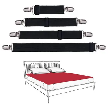 

New Adjustable Heavy Duty Bed Sheet (4 Pack), Cover Grippers Suspenders Holder Band Straps Clips Fasteners, Black