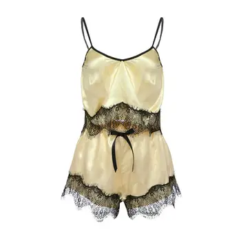 

Women Sleep Wear Sexy Lingerie Satin Lace V-Neck Camisole Shorts Set Sleepwear Pijamas Women Sexy Sleeping Clothes пижама