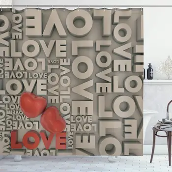 

Love Shower Curtain, Macro Big Texts Lettering Setting Passionate Emotions Feelings Sweetheart Design, Cloth Fabric Bathroom