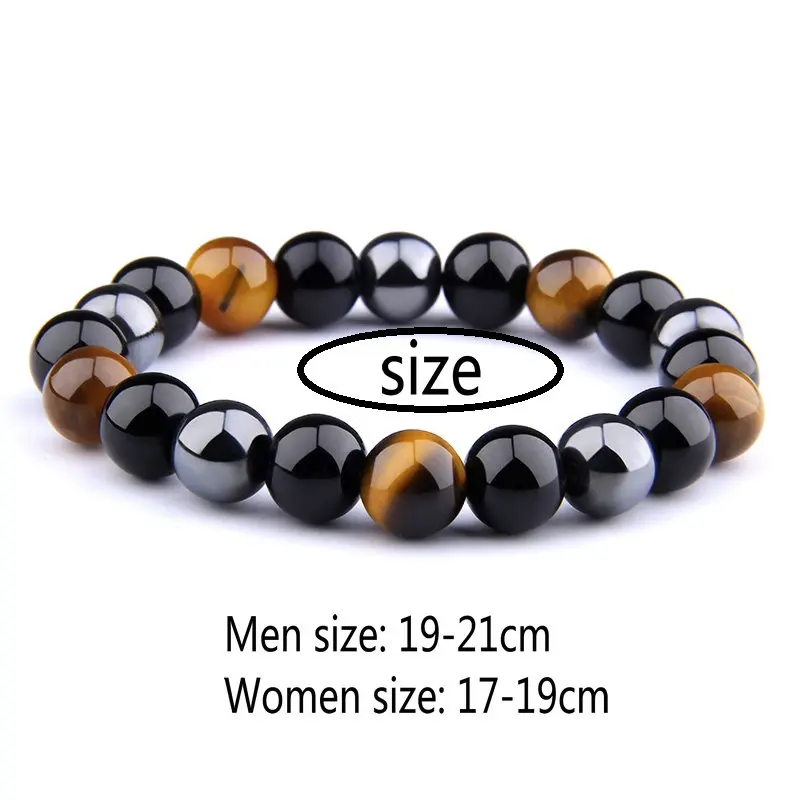 Men Women Bracelet Triple Protection Bracelet Obsidian Hematite Tiger Eye Beads Bracelet Men Jewelry Bring Luck and Prosperity
