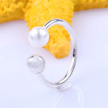

Original 925 Sterling Silver Pan Ring Exquisite Double Pearl Pan Ring For Women Wedding Party Gift Fashion Jewelry