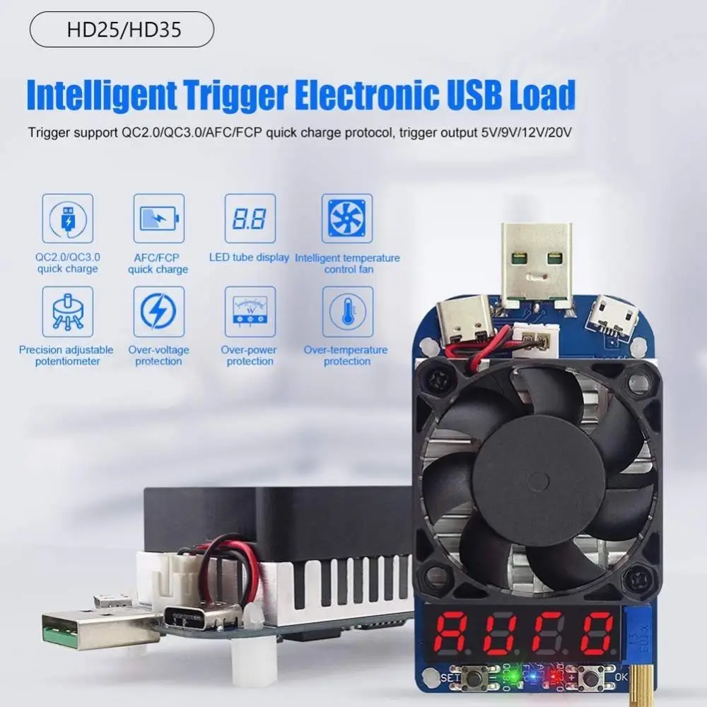 HD25 HD35 триггер QC2.0 QC3.0 Электронный USB нагрузочный резистор разрядный аккумулятор тест регулируемое напряжение тока 25 Вт 35 Вт