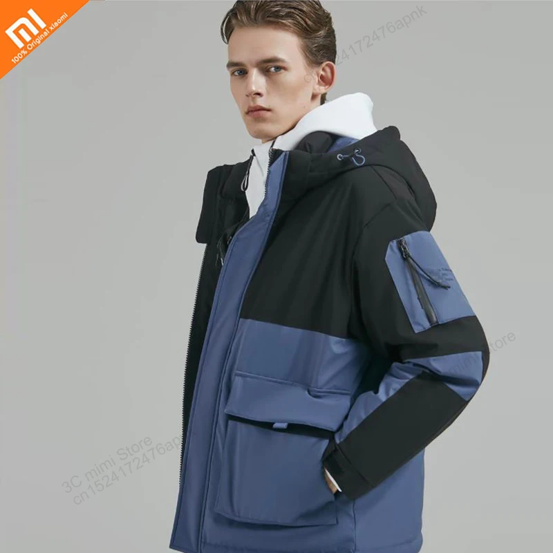  Original xiaomi 90 points men's color matching hooded down jacket 90% white duck down 4 waterproof 