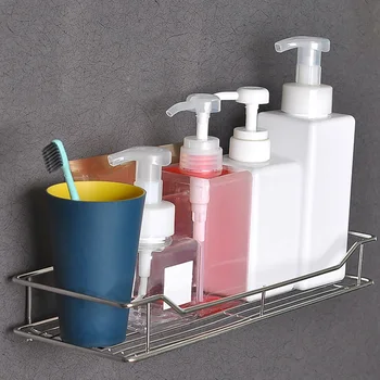 

Stainless Steel Kitchen Bathroom Shower Shelf Storage Suction Basket Caddy Rack
