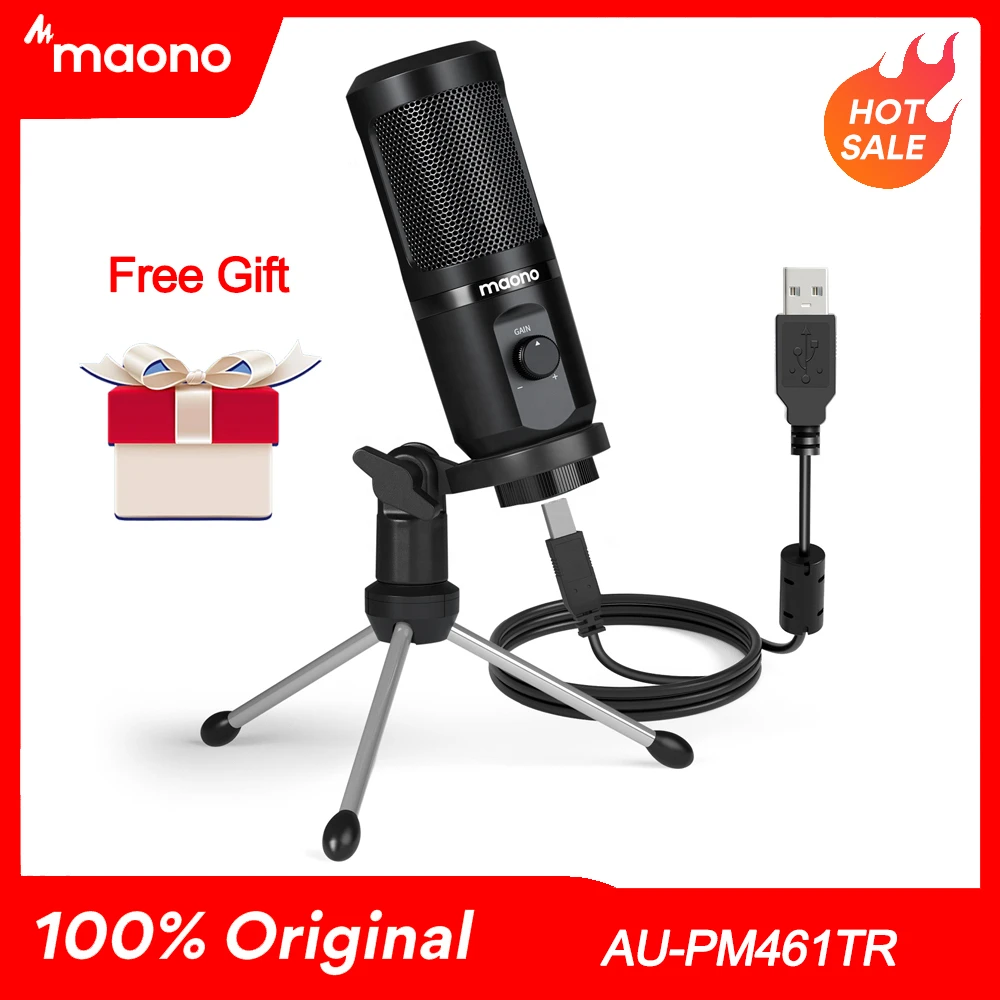 MAONO AU-PM461TR USB Microphone Condenser Recording Laptop PC MIC For Online Teaching Meeting Live Streaming Gaming YouTube