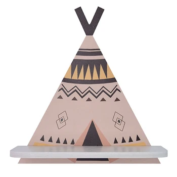 

For Bedroom Study Cafe Wall Shelf Restaurant Accessories Living Room Teepee Shape Minimalist Style Home Decor Printed Wooden