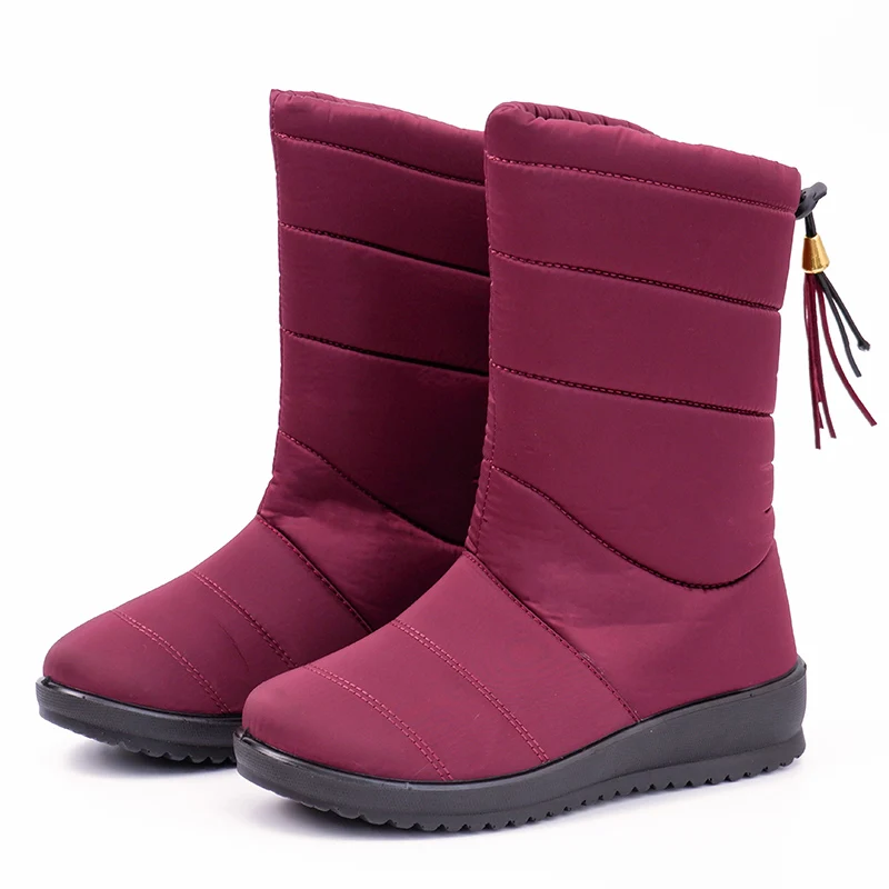 

2020 New Ladies Boots Mid-calf Wedge High Heel Boots Winter Snow Boots Size 44 Ladies Warm Fur Waterproof Boots