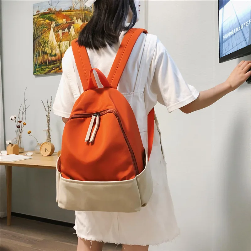 DALFR Ladies Canvas Backpack Stitching Large Capacity High Quality Student Casual Wild Travel Backpack Girls Zipper Schoolbag