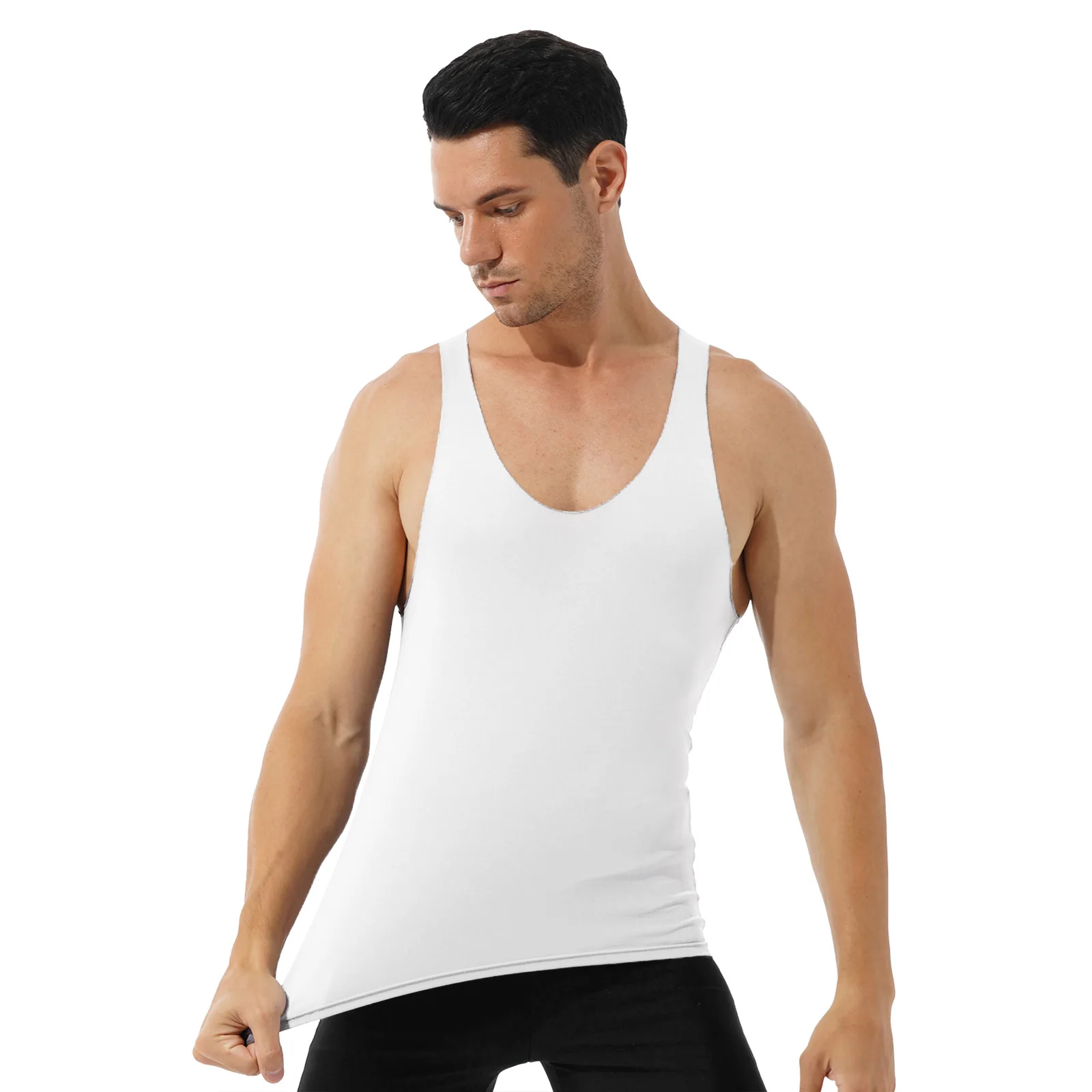 

Slim Tank Top Men Tops Summer Plus Size Casual Round Neck Sleeveless Fit T-Shirt Thin Stretchy Undershirt Fitness Sport Vest Hot