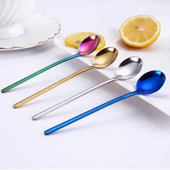 

1pc Stainless Steel Teaspoon Long Handle Coffee Scoop Dessert Snack Drinking Spoon Home Flatware Kitchen Dining Tools Tableware