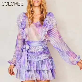 

Autumn Elegant Draped Ruffles V-neck Long Sleeve Mini Dress Women 2020 Autumn Runway Designers Dress